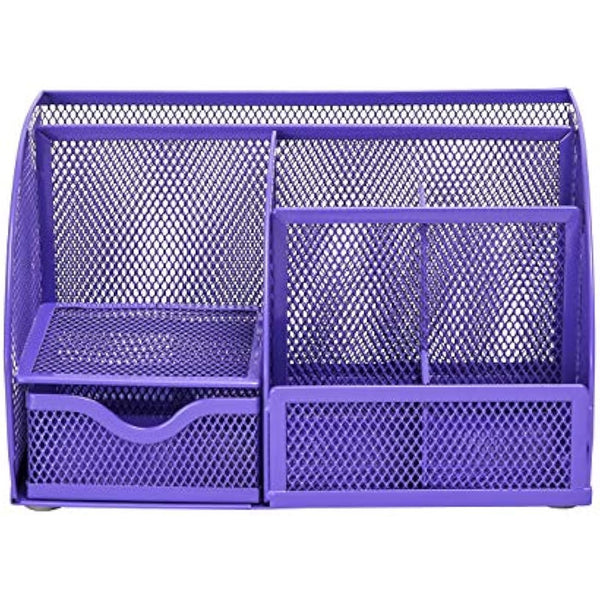 EXERZ Desk Organiser/Mesh Desk Tidy Caddy/Pencil Holder Multifunctional with 7 Compartments - Purple