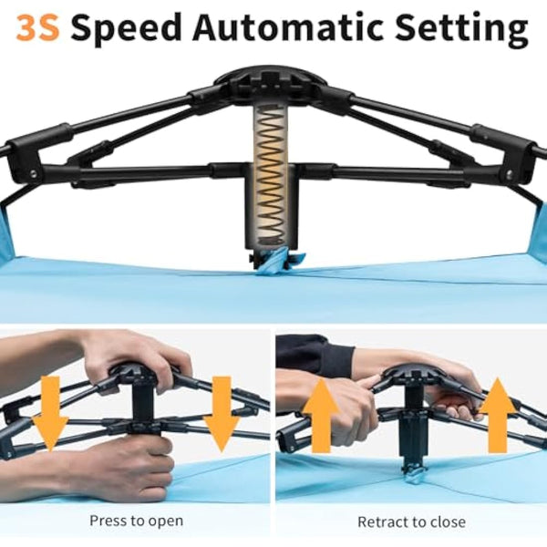 3-4 Person Instant Pop Up Automatic Beach Tent, Extra Large Portable Ventilated Sun Shelter with 3 expandable Door, Easy Setup Lightweight Sun Shade for Picnic,Beach,Garden