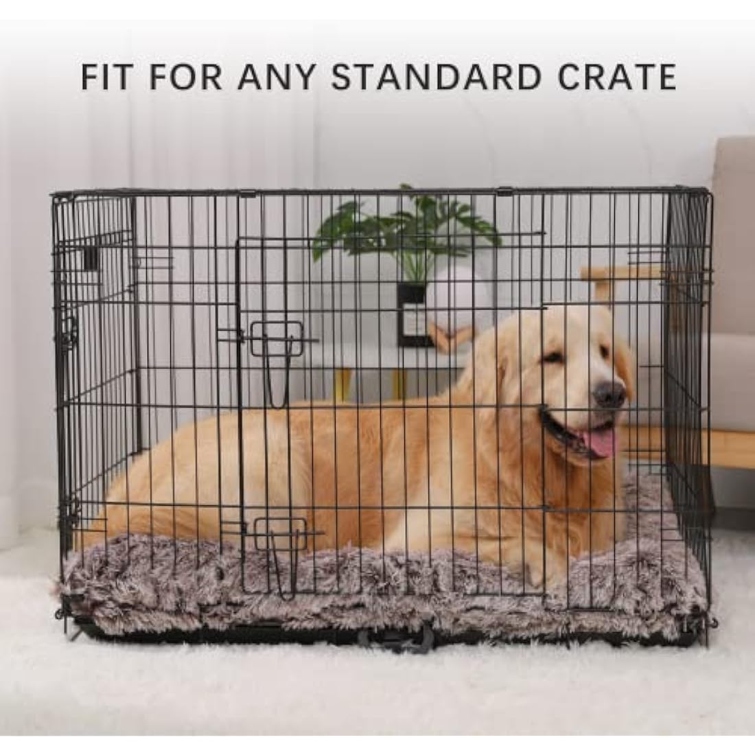 Jaspuriea Small Dog Bed Washable Dog Crate Mattress Calming Fluffy Anti Anxiety Dog Beds Deluxe Plush Dog Mat with Anti-Slip Bottom, Brown,60x45x6cm