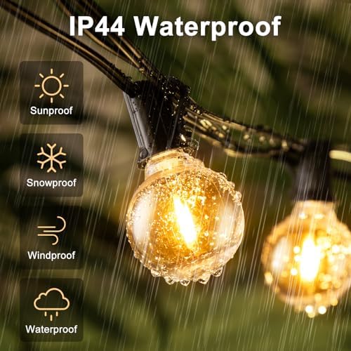 Outdoor String Lights Mains Powered - G40 Garden Festoon Lights 150FT/45M Dimmable with Remote Control, 45+2 Shatterproof LED Bulbs 3 Modes & 2 Timer Settings Waterproof for Outdoor Patio Gazebo