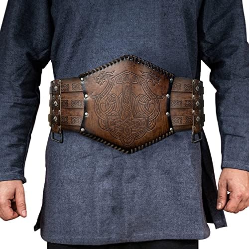 HiiFeuer Viking Embossed Waist Armor, Norse Faux Leather Wide Belt, Medieval Knight Corset Belt for LARP Costume