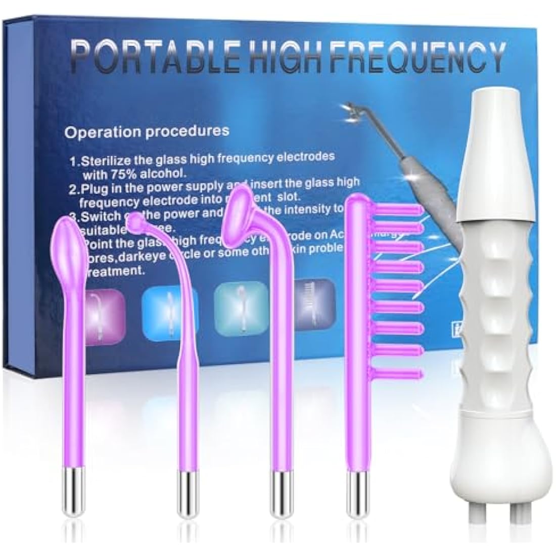 High F-requency Wand, iklestar Handheld High F-requency Facial Machine for Hair Growth, Skin Tightening Kit with 4 Violet Tubes, Professional Face Beauty Device for Skin Care Home Salon Use