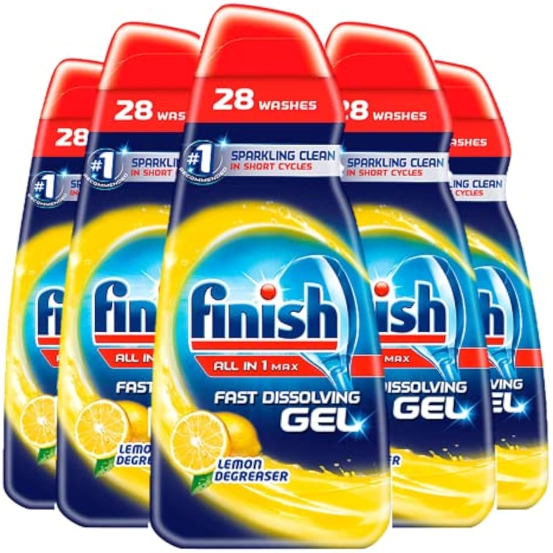 Finish Dishwasher Fast Dissolving Gel All in 1 Max Lemon, 700 ml, Pack of 5 (Total 140 washes)
