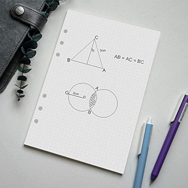 A5 Dotted Refills Paper for Filofax Planner/Binders, 100 Sheets/200 Pages, 100gsm White Paper, 6 Hole Loose Leaf Paper, 14.8x21cm