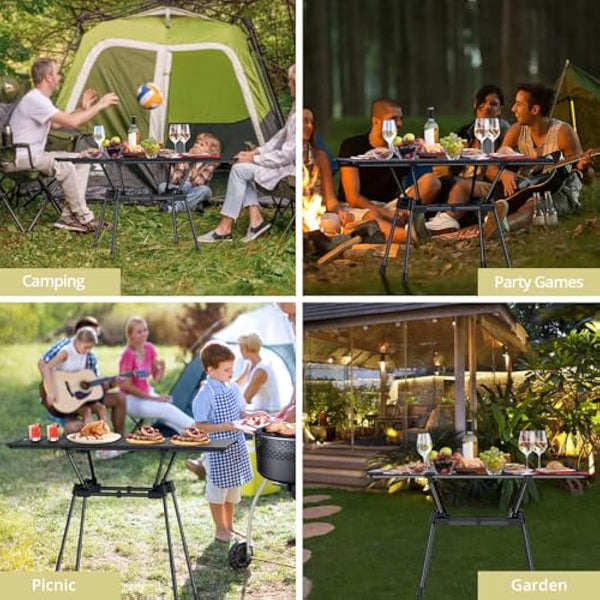 Anbte 3ft Folding Camping Table, 4 Adjustable Heights Tall Aluminum Roll Up Camping Table with Carrying Bag, Portable, for Picnic, Camping, BBQ, Party, Backyard, Beach, Patio, 88 cm X 40 cm, Black
