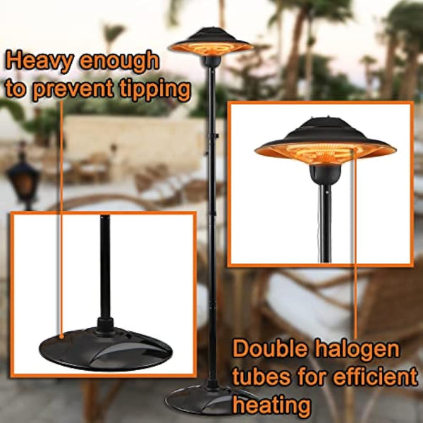 DONYER POWER Halogen tubes Heater Electric Patio Heater Garden Heating Waterproof Outdoor&Indoor Free Standing