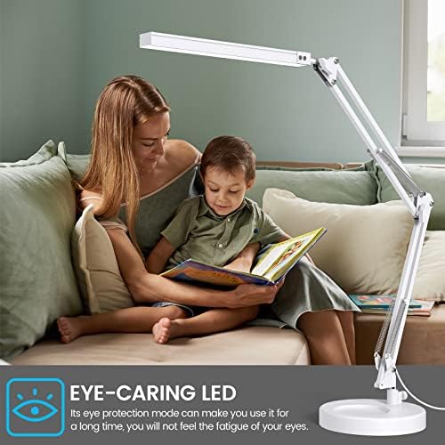 SKYLEO LED Desk Lamp with Clip and Base - Eye Protection Desk Lamps for Study - Swing Arm USB Desk Lamp Office - 3 Light Modes x 10 Brightness Levels - 5V/2A Adapter - White
