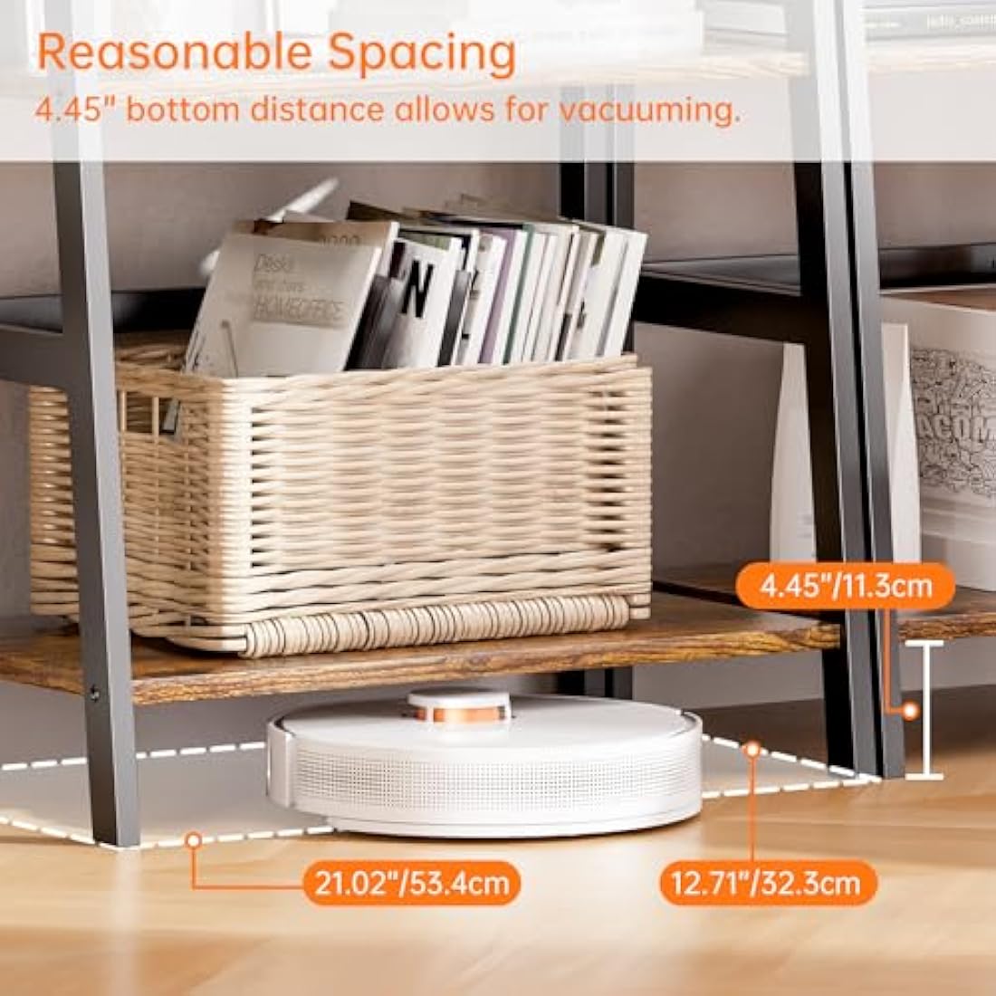 HITNET Ladder Shelf, 4 Tier Bookshelf, Freestanding Bathroom Storage Shelving Unit with Bamboo Frame for Living Room, Home Office, Bedroom, Rustic Brown and Black