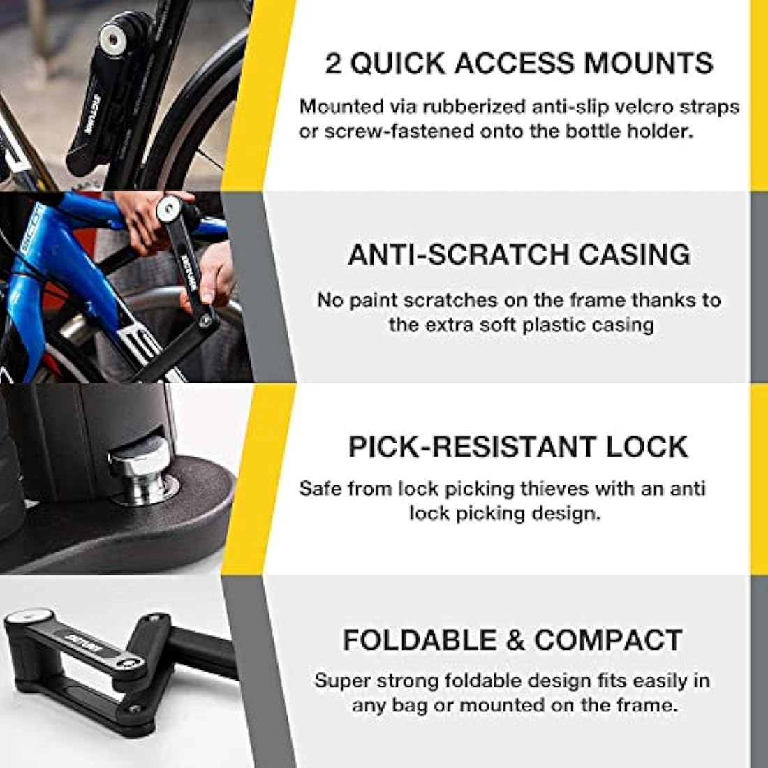 SIGTUNA Bike Lock - Heavy Duty Bicycle U Lock Shackle and Mount Holder, for Road Bike, Electric Bike, Folding Bike, Mountain Bike