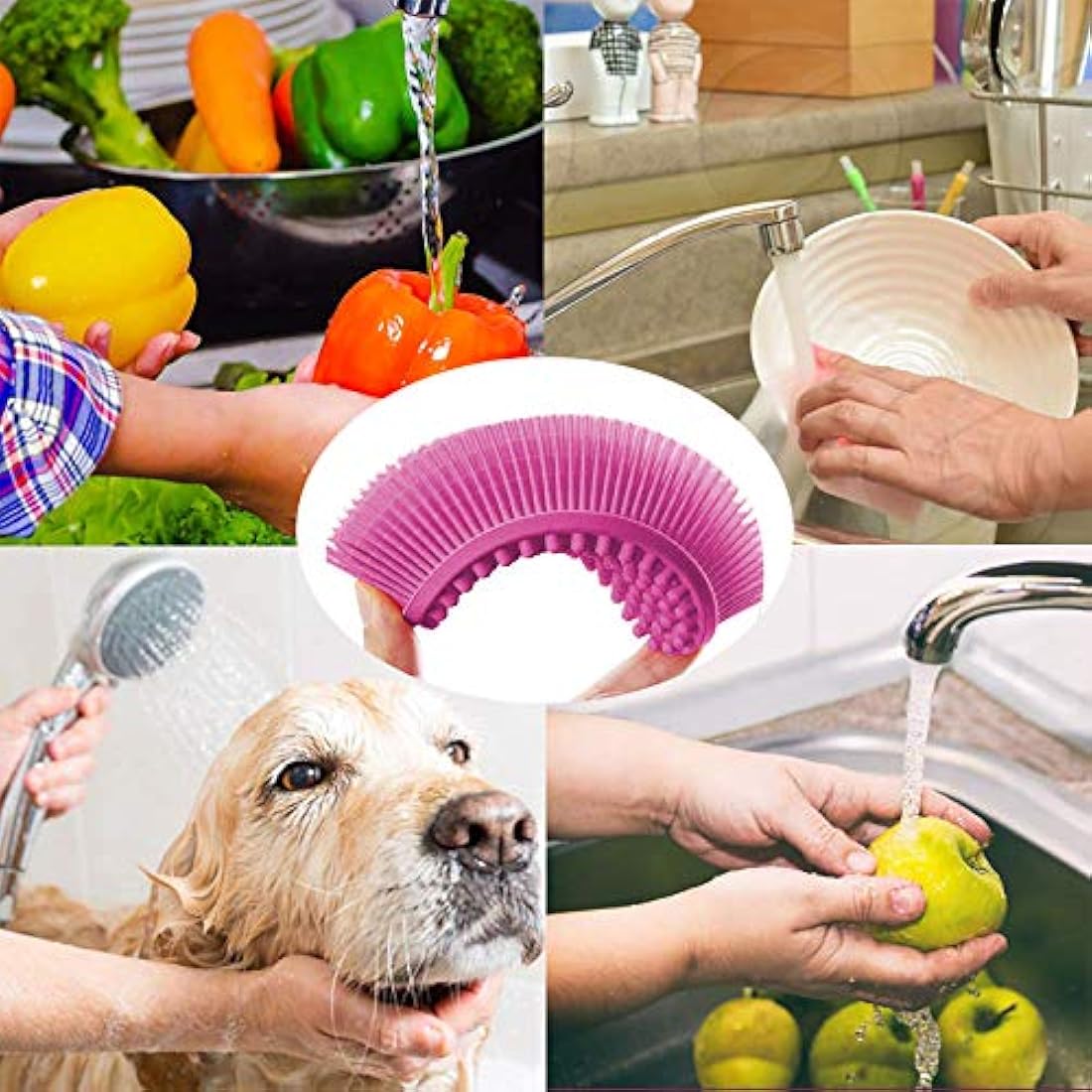 Body Brush,Silicone Body Bath Brush Double Side Back Scrubber Handle Bath Shower Brushes Scrubbers with Ultra Soft Bristles,Non-Slip