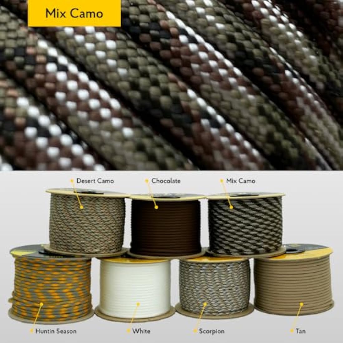 EdcX 4mm Rope 550 - Type III, 100% Rope, 7 Strand Rope, 4mm Rope in Solid Colors