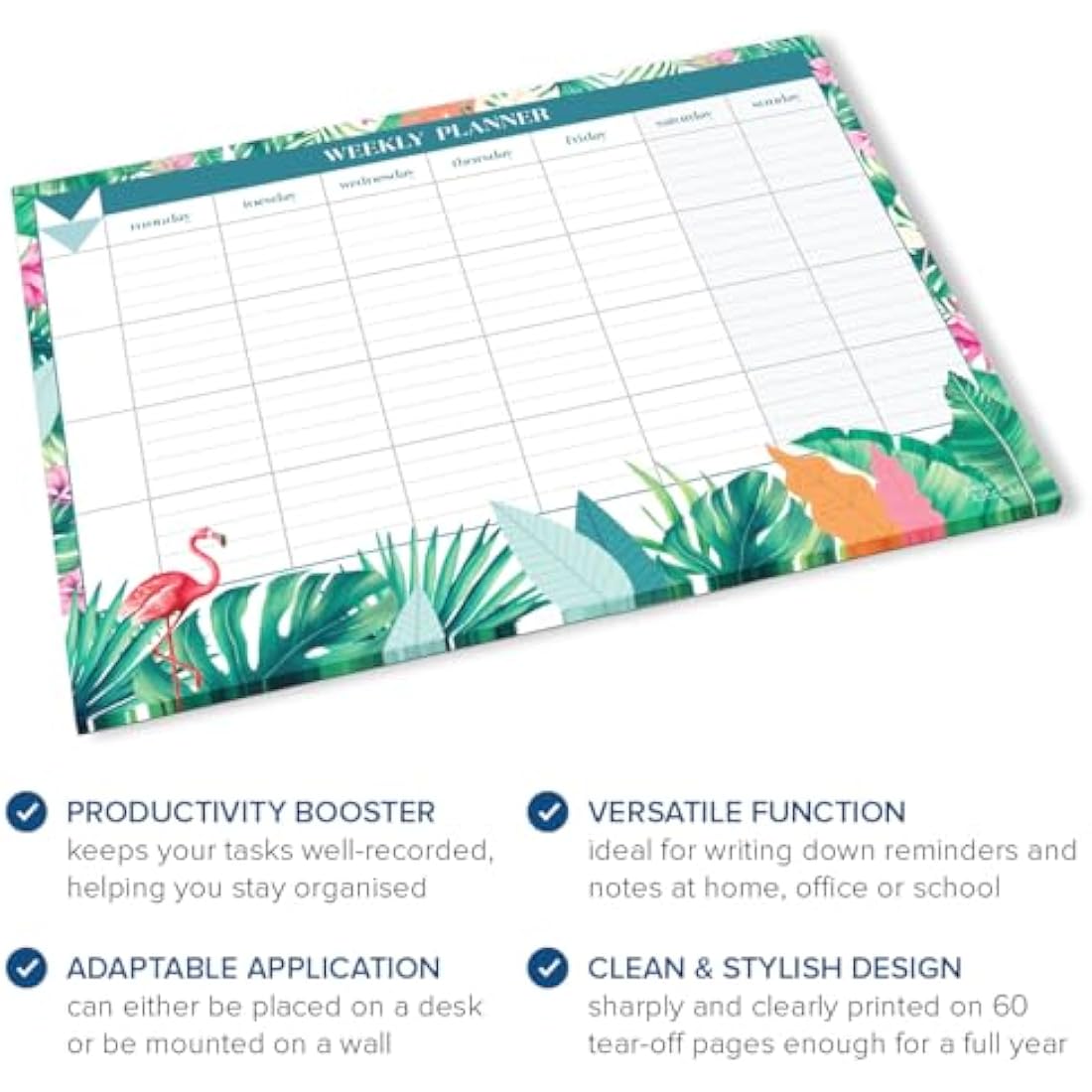 Joeji's Kitchen Weekly Planner Pad Tear Off Sheets 60 Pages A4 Organiser 100 GSM Offset Paper Punched Hole for Hanging Plan Your Weekly Timetable (Aqua)