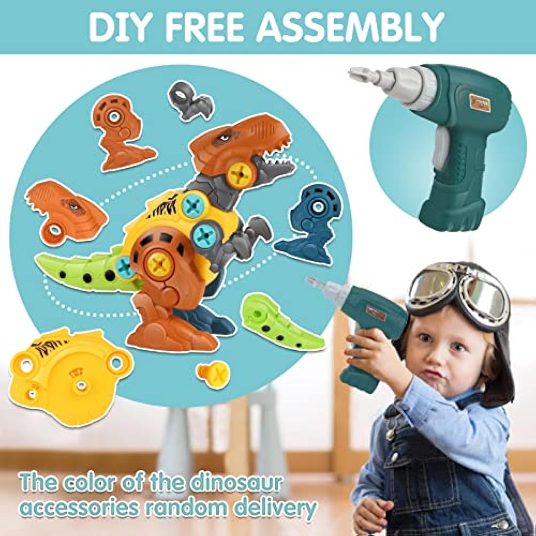 Dreamon Take Apart Dinosaur Toys for Kids with Storage Box Electric Drill DIY Construction Build Set Educational STEM for Boys Girls 3 Years and Up