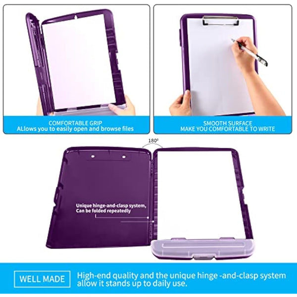 DMFLY Clipboard with Storage, Heavy Duty Clip Boards with Pen Holder, A4 Plastic Clipboards with Compartment, Holds 6+ Pencils and 200+ Sheets, Strong Clipboards with Low Profile Clip, Great for Work