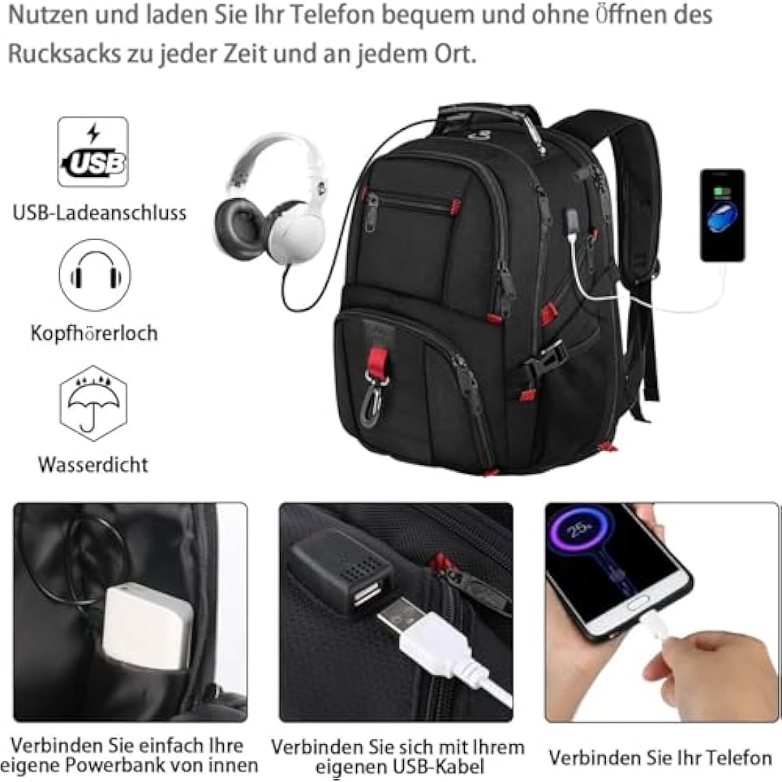 MATEIN Extra Large Backpack 55L, 18.4 Inch Travel Laptop Backpack for Men Water Resistant Work Bag with USB Charging Port, Heavy Duty Big Business Computer,College School Rucksack, Black