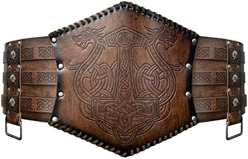 HiiFeuer Viking Embossed Waist Armor, Norse Faux Leather Wide Belt, Medieval Knight Corset Belt for LARP Costume