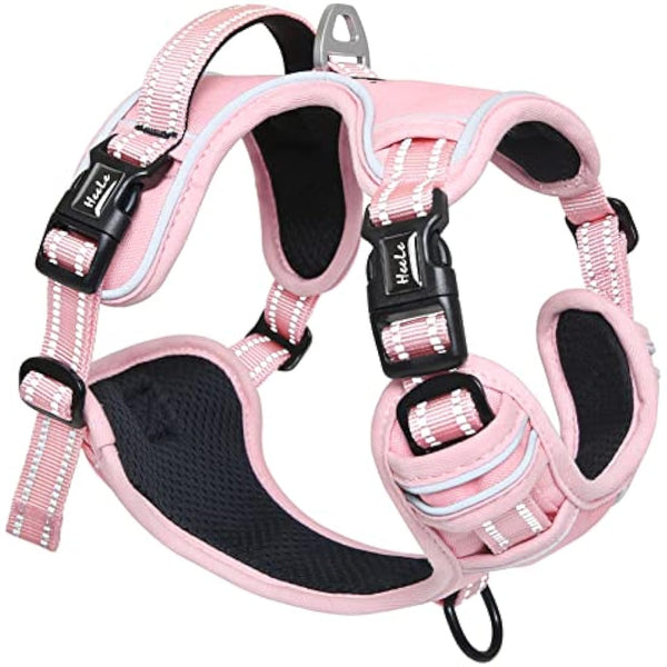 HEELE Dog Harness, No Pull Dog Harness Small, Release on Neck, Reflective Adjustable with Front Back 2 Leash Attachments and Soft Padded Control Handle for Walking Training, Light Pink, S