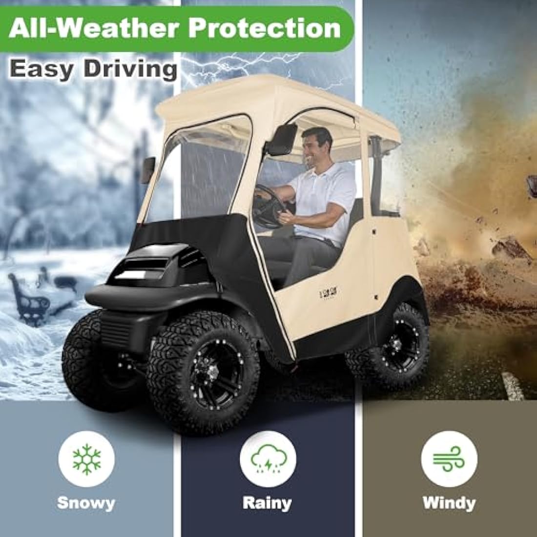 10L0L 2 Passenger Deluxe Golf Cart Driving Enclosures for Club Car Precedent, Waterproof Portable Transparent Golf Cart Cover Storage Enclosure - 4-Sided (Roof up to 58' L)