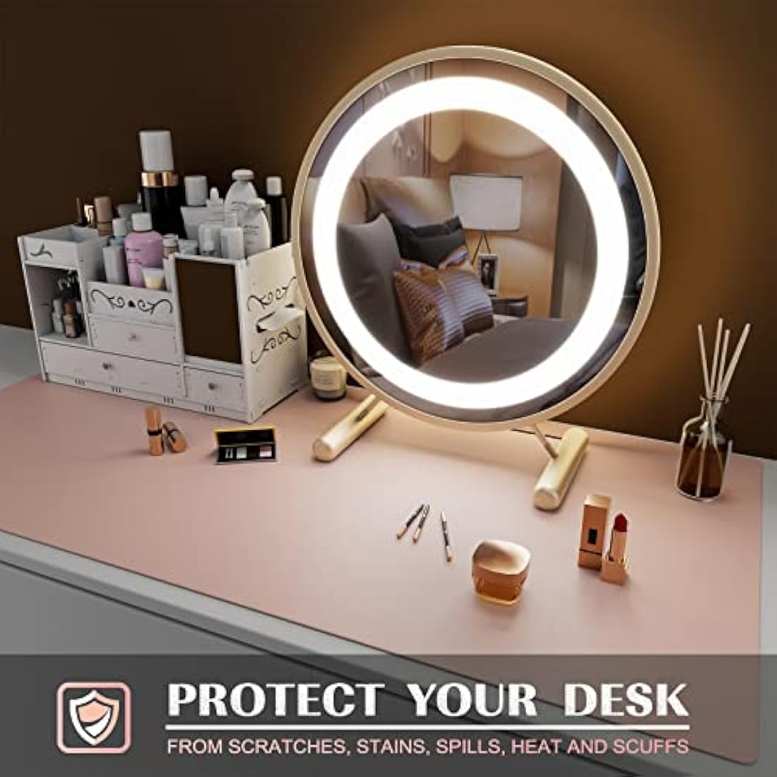 K KNODEL Large Office Leather Desk Mat, Mouse and Keyboard Pad, Computer and Laptop Mat, Desktop Protector and Cover, Writing Pad and Blotter (90x43cm, Pink)