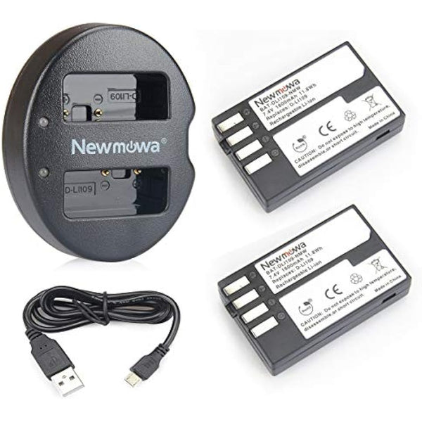 Newmowa D-Li109 Replacement Battery (2-Pack) and Dual USB Charger for Pentax D-Li109 Pentax K-R KP K-30 K-50 K-500 K-S1 K-S2