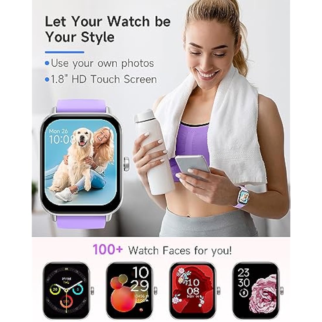 TOOBUR Smart Watch for Women Alexa Built-in, IP68 Waterproof Swimming, 1.8" Fitness Watch with Answer&Make Call/Heart Rate/Step Counter/Sleep Tracker/100 Sports, Compatible Android iOS