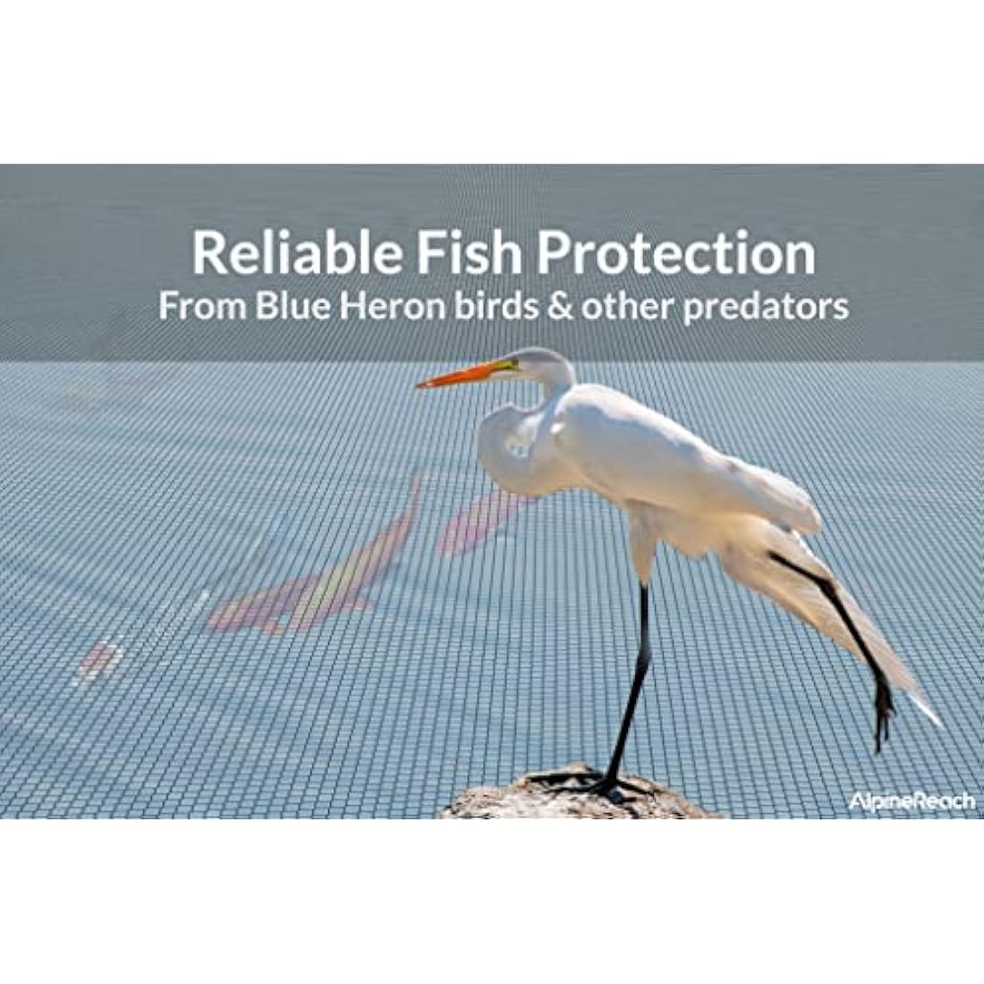 AlpineReach Koi Pond Netting Kit 8.5m x 9m Black Heavy Duty Woven Fine Mesh Net Cover for Leaves - Protects Koi Fish from Blue Heron Birds, Cats & Predators – Reusable & Stakes Included