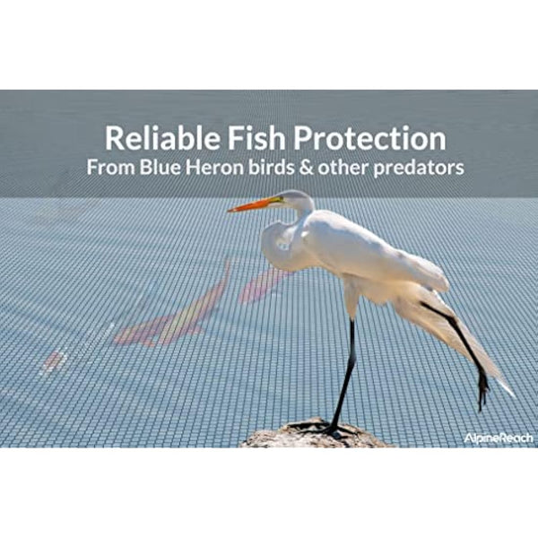 AlpineReach Koi Pond Netting Kit 8.5m x 9m Black Heavy Duty Woven Fine Mesh Net Cover for Leaves - Protects Koi Fish from Blue Heron Birds, Cats & Predators – Reusable & Stakes Included