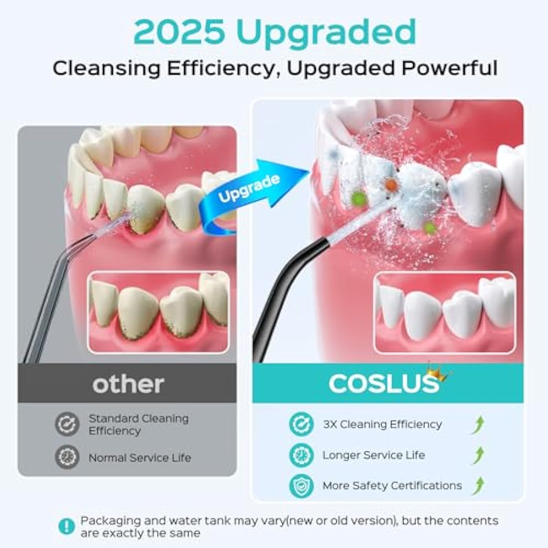 COSLUS Water Dental Flosser for Teeth Cordless: 2025 Upgraded Portable Oral Irrigator 300ML 5 Jet Tips Rechargeable Tooth Flosser Teeth Braces Pick IPX7 Waterproof Irrigation Cleaner for Travel Home