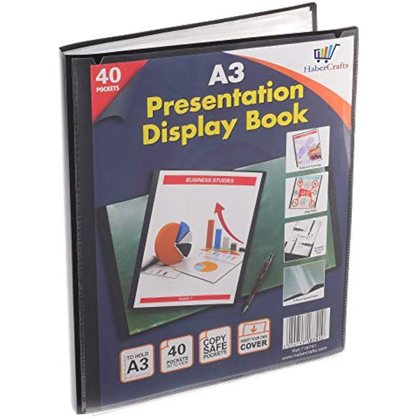 A3 40 Pocket Display Book Presentation Folder Portfolio (80 Views) Project Book Certificate Folder Plastic Wallets (1 Book)