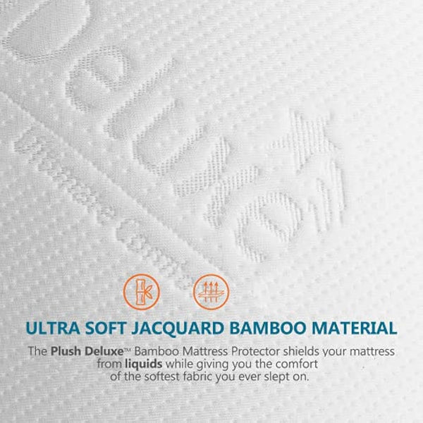 PlushDeluxe Premium Bamboo Mattress Protector – Waterproof, Hypoallergenic & Ultra Soft Breathable Bed Mattress Cover & Protection -Free PVC, Phthalate (UK King Size) White