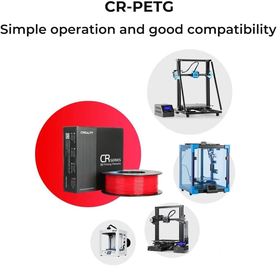 Creality CR-PETG PLA Filament 1.75mm 3D Printing Filament 4 KG, Excellent Toughness High Precision, Odorless Non-Toxic Moistureproof, 1kg(2.2lbs) Glossy for 3D Printer (Black+White+Red+Blue)*1KG