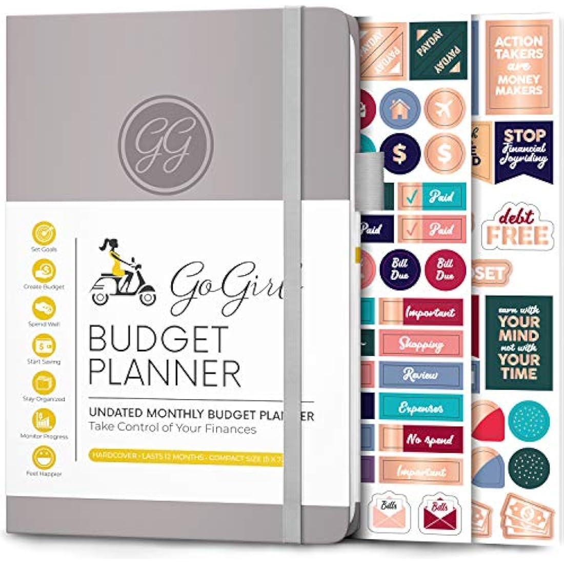 GoGirl Budget Planner – Monthly Financial Planner Organizer Budget Book. Expense Tracker Notebook Journal to Control Your Money. Undated – Start Any Time, 13.5x19cm, Lasts 1 Year – Grey