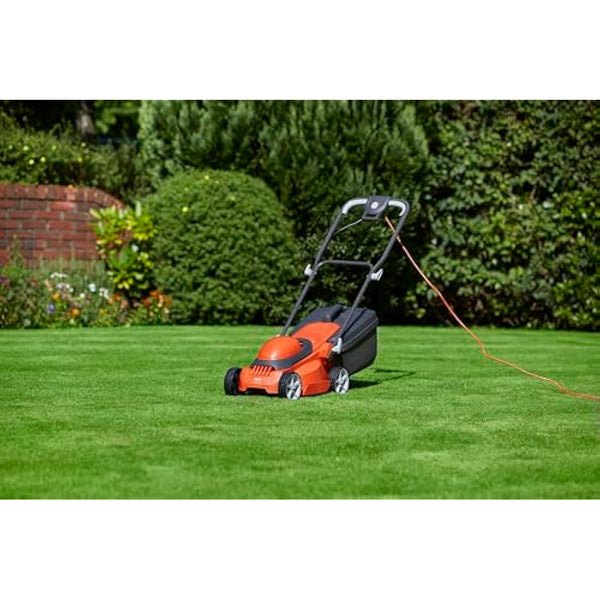 Flymo EasiStore 300R Electric Rotary Lawn Mower - 30 cm Cutting Width, 30 Litre Grass Box, Close Edge Cutting, Rear Roller, Manual Height Adjust, Space Saving Storage Features, Lightweight