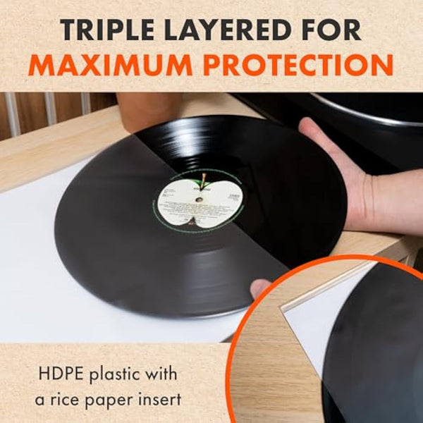 100x 12 Inch Anti Static Inner Vinyl Record Sleeves | Audiophile Poly Lined Plastic Protective Album LP Sleeve | Replaces Paper Sleeves & Fits Inside Cardboard Inners | Archival Quality Triple Ply
