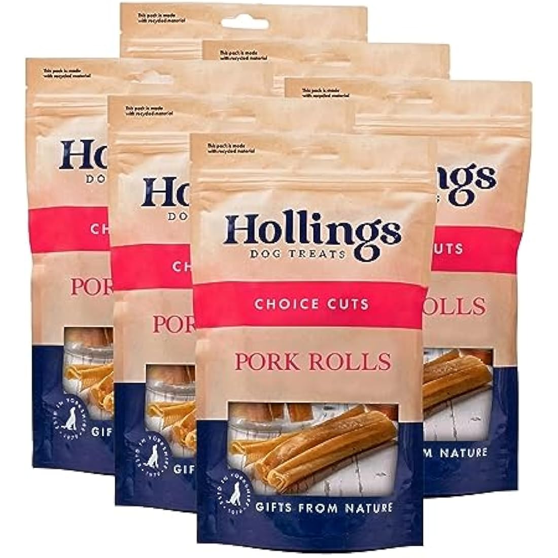 Hollings Pork Rolls Dog Treats, 100% Natural Air Dried Long Lasting Chews for Adult Dogs, Grain Free & High in Protein (Pack of 60)