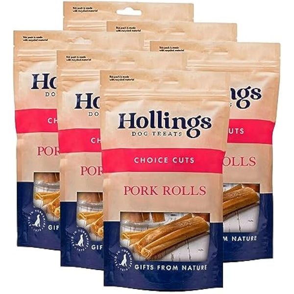 Hollings Pork Rolls Dog Treats, 100% Natural Air Dried Long Lasting Chews for Adult Dogs, Grain Free & High in Protein (Pack of 60)