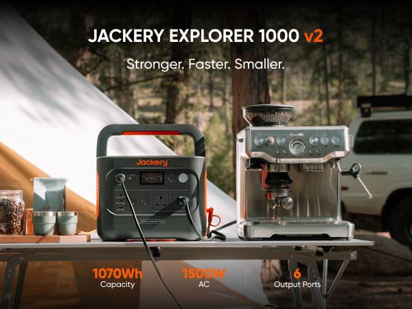Jackery Explorer 1000 v2+ 100W Solar Panel Portable Power Station(2024 New),1070Wh LiFePO4 Battery,1500W AC/100W USB-C Output, 1 Hr Fast Charge, Solar Generator for Outdoor Camping