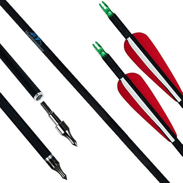 Huntingdoor 12Pcs 30 inch Archery Carbon Arrows Spine 550 Hunting Targeting Arrows with Replaceable Broadhead for Recurve Bow Compound Bow Target Practice