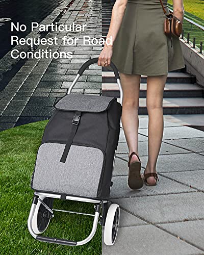 Inateck Shopping Trolley Lightweight Folding Shopping Cart Aluminum Alloy Frame on Big Noiseless Wheels, Detachable Waterproof Bag with Thermal Insulation Compartment, Max Capacity 45kg/41L Black