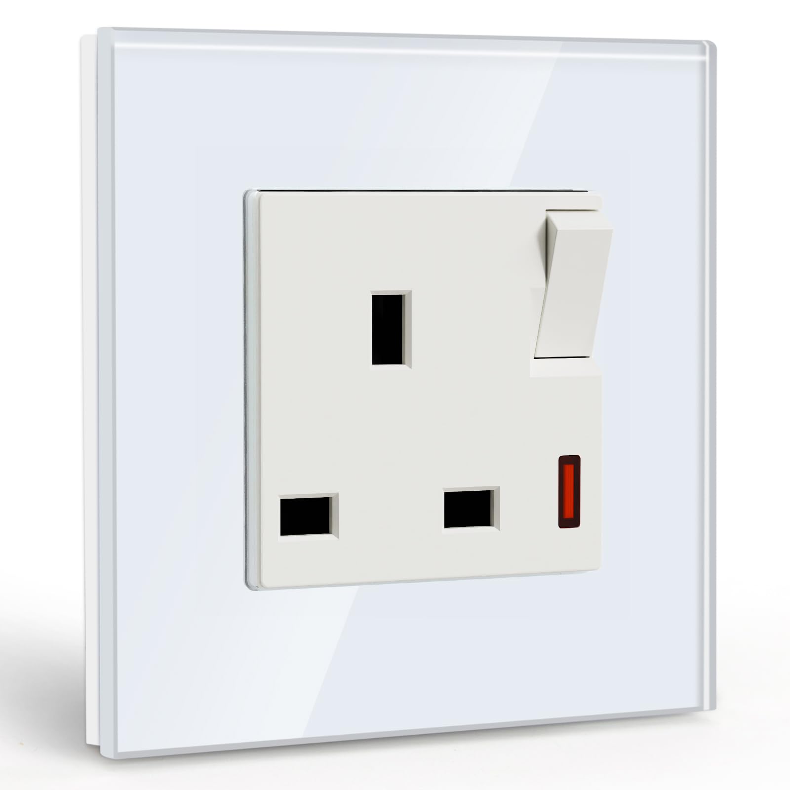 BSEED Double Socket 13A with LED Indicator, Double Switched Wall Socket 2 Gang UK Standard, Electric Switched Plug Power Wall Outlet with Glass Panel, Grey