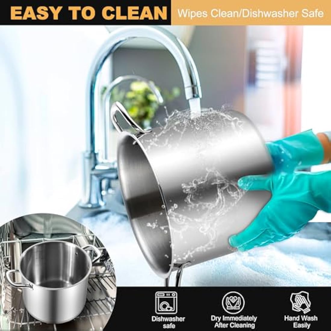 Joyfair Large Stock Pot, 10L Tri-Ply Stainless Steel Stockpot with Glass Lid, Induction/Gas/Ceramic/Electric/Halogen Safe Soup Pot for Simmering Stewing, Heavy-Duty & Riveted Handles & Easy Clean