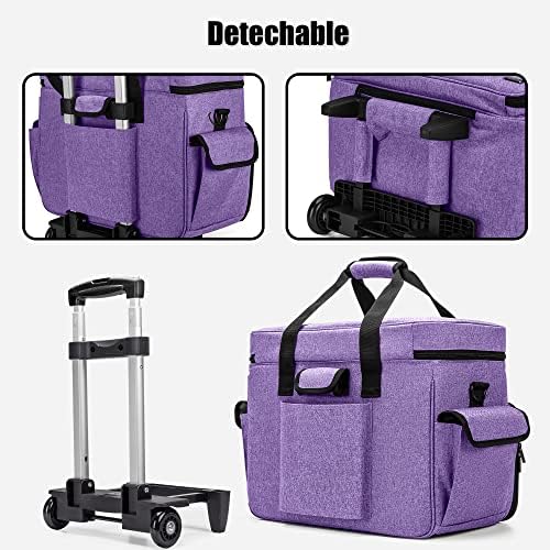 Teamoy Sewing Machine Trolley Bag, Detachable Trolley Case on Wheels with Bottom Wood Pad, Compatible with Singer, Brother and Most Standard Machines and Accessories