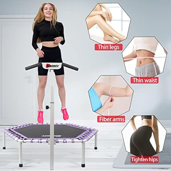 Gielmiy Fitness trampoline, 48" Silent Mini Trampoline Bungee Rebounder Jumping Cardio Trainer Workout for Adults - Maximum Load 150 kg