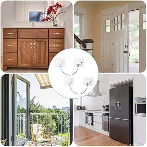 2 Pcs Refrigerator Door Locks, Fridge Lock with 4 Keys Stainless Steel Zinc Alloy Strong Adhesive Lock Protect Baby Safety Used on Refrigerators Freezers Cabinets Dryers Washers(White)