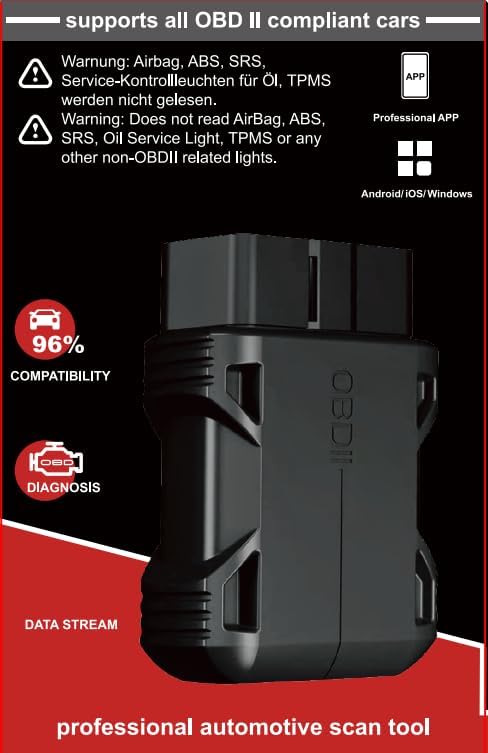 OBD2 Bluetooth 5.0 Code Reader for iPhone iOS Android Windows Car Auto ODB2 Scanner Adapter OBD II Diagnostic Scan Tool for Check Engine Lights