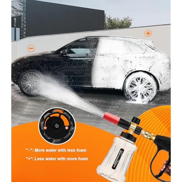 Foam Cannon Compatible with 1/4 Quick Release Pressure Washer, 1L Adjustable Snow Foam Lance Soap Dispenser with New Generation Adjustable Spray Nozzle (Black & Red)