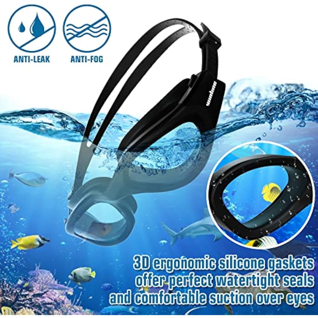 Adult Swimming Goggles,Polarized Open Water Goggles Swimming Anti Fog UV Protection No Leakage Clear Vision Easy to Adjust for Adults Men Women Teenagers