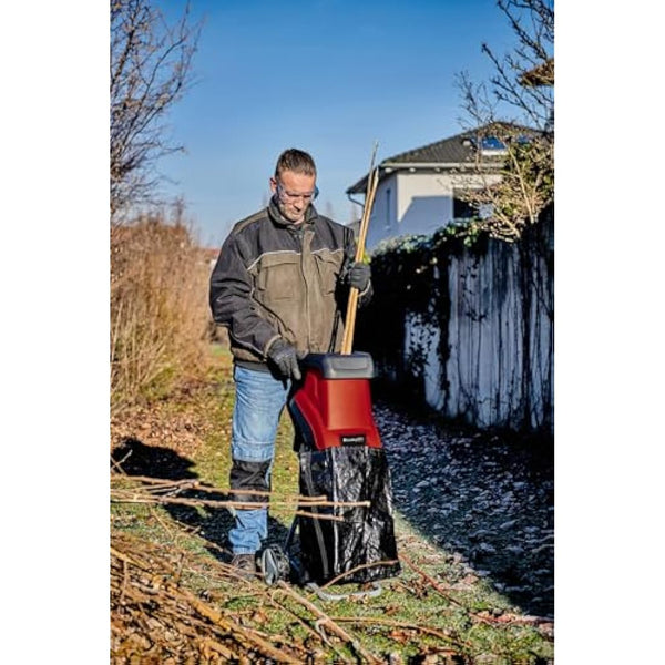 Einhell 2500W Electric Garden Shredder - Reversible Steel Blades, Large Funnel Opening, Safety Shut-Off - GC-KS 2540 Mulcher for Leaves and Branches with Debris Bag