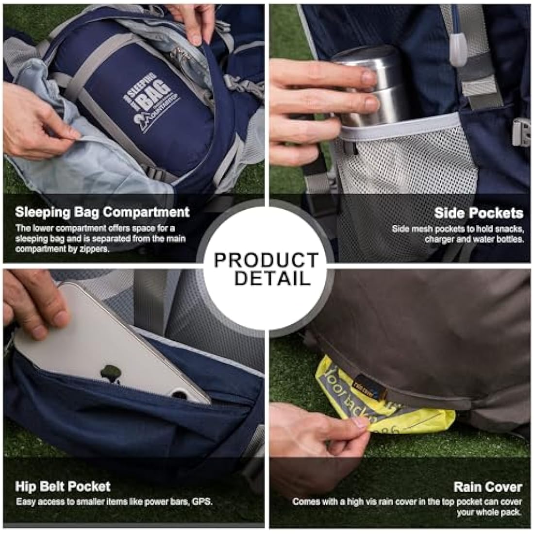 MOUNTAINTOP 70L Hiking Backpack water-resistant Internal Frame Backpacks Large Trekking Mountaineering Rucksack with Rain Cover for Men Women Cover Outdoor