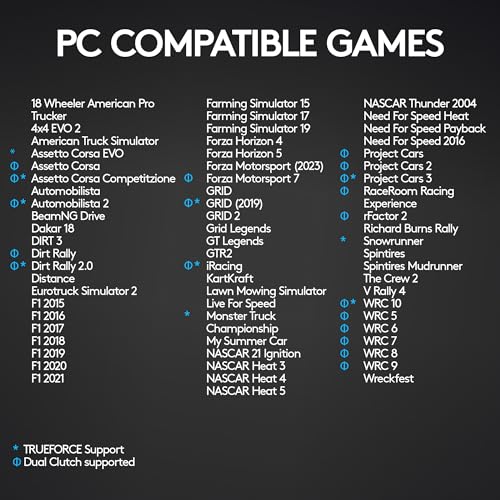 Logitech G G923 Racing Wheel and Pedals, TRUEFORCE up to 1000 Hz Force Feedback, Responsive Driving Design, Dual Clutch Launch Control, Genuine Leather Wheel Cover, for PS5, PS4, PC, Mac - Black